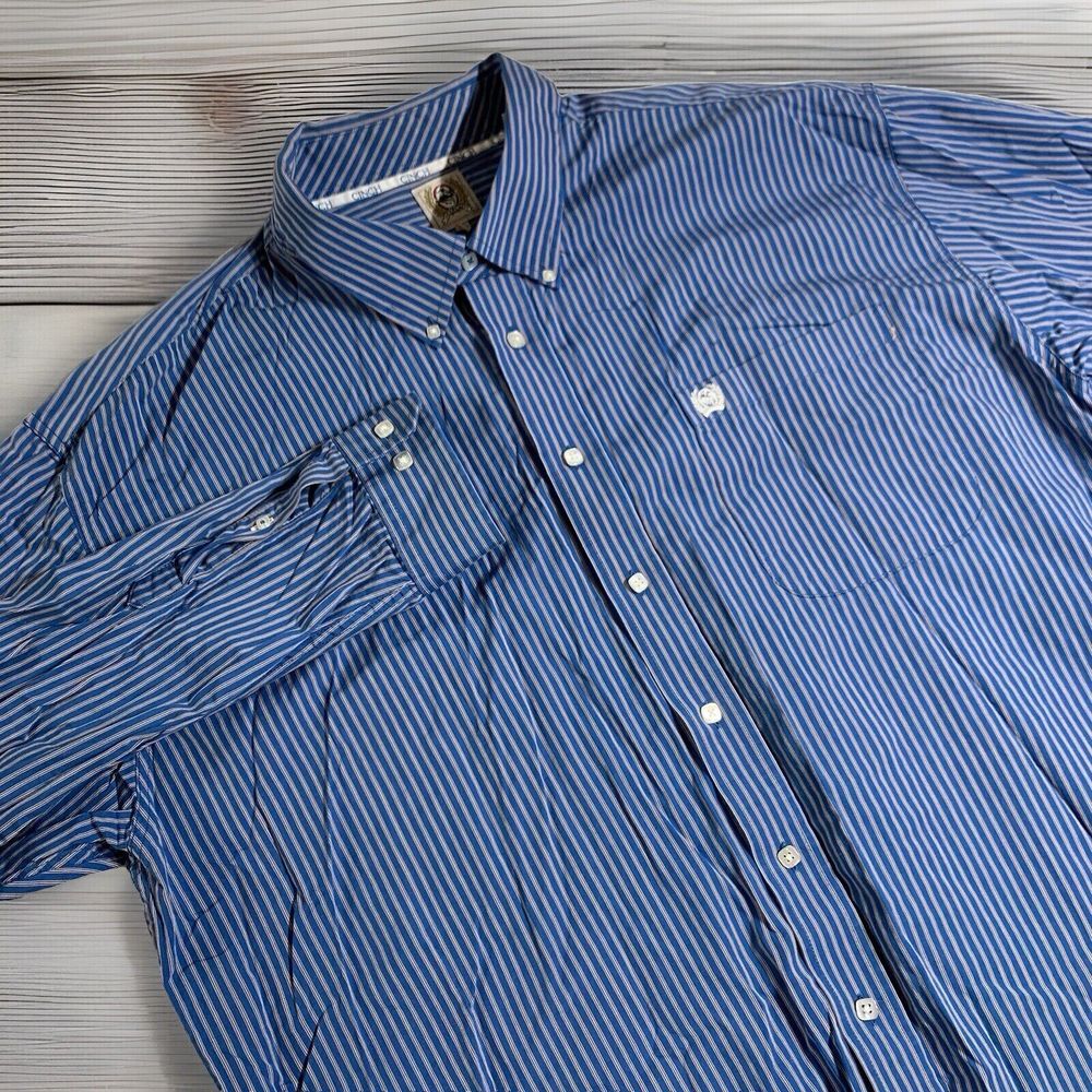 Cinch Casual Shirt Mens XXL Button Down Long‎ Sleeve Blue Orange Stripes Cotton